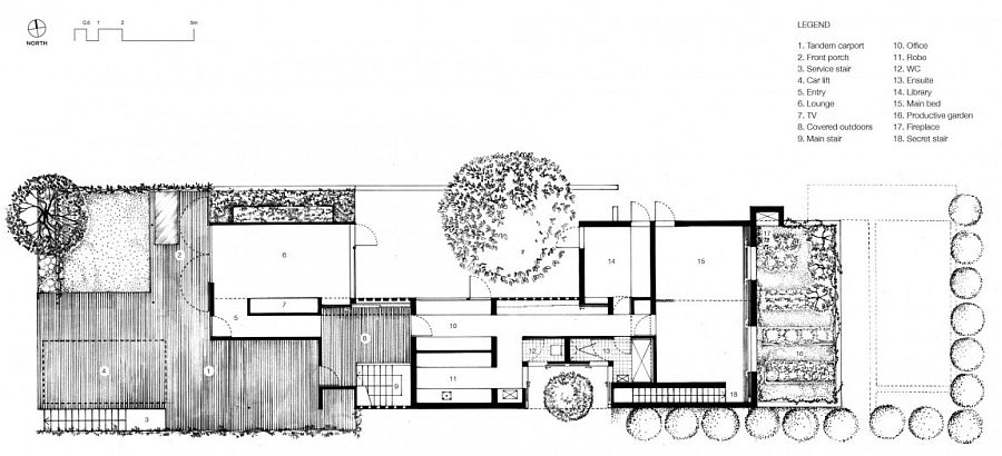 Floor plan of the first level of the elegant Aussie home