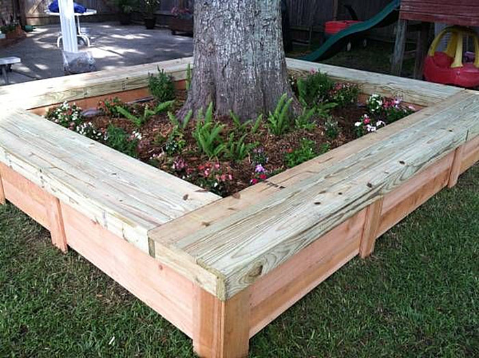 Flower bed tree bench