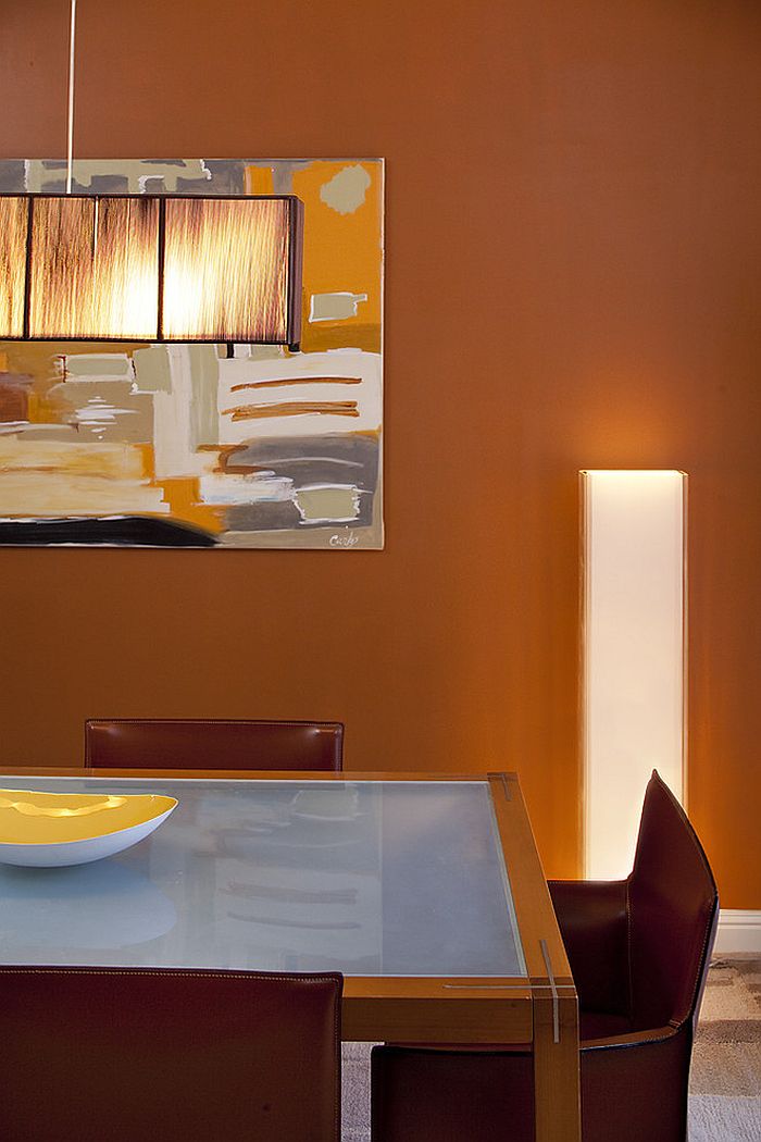 Gorgeous dining room draped in orange goodness