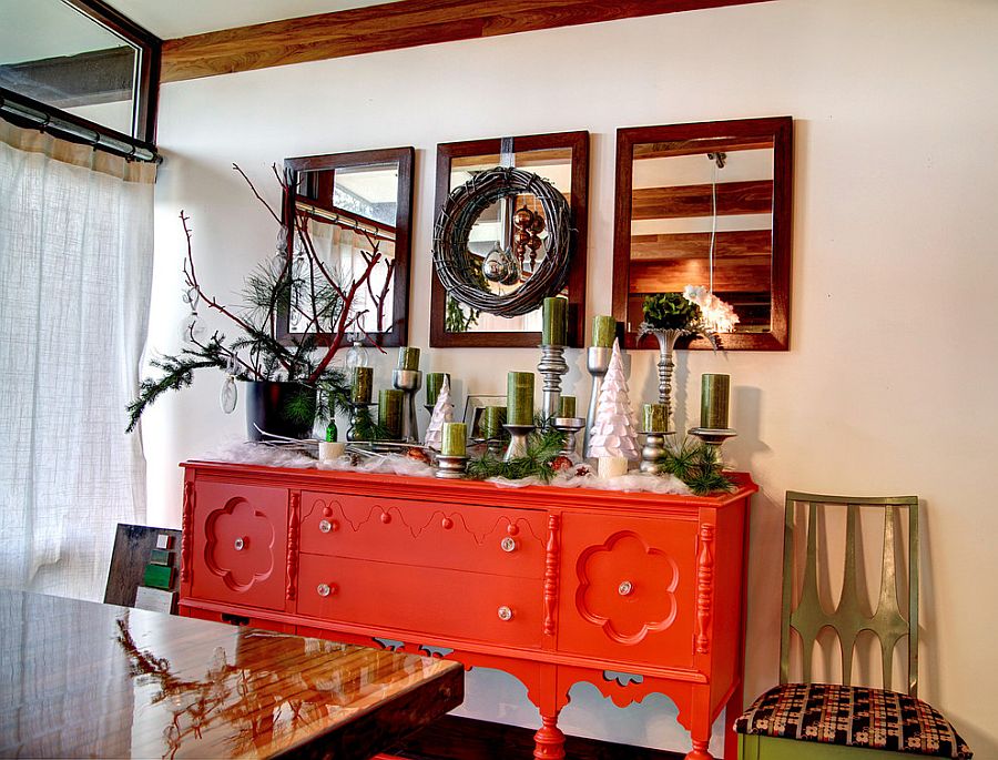 Grandma's buffet painted in fiery orange for the festive dining room