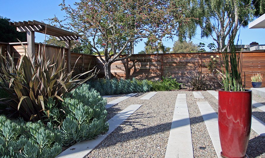 Gravel and concrete strips in an outdoor space