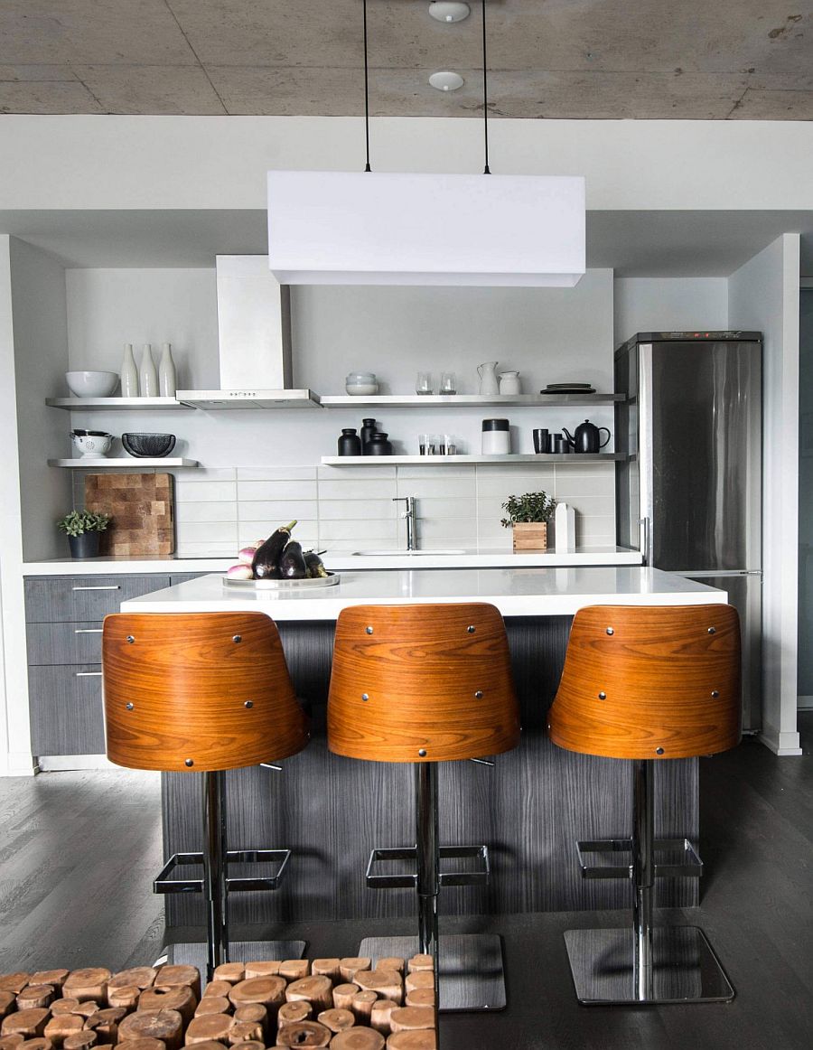 Industrial kitchen design in gray and white