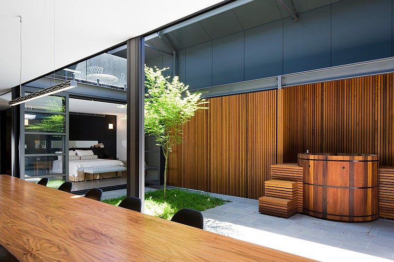 Interior of the industrial home built around a sweeping central courtyard