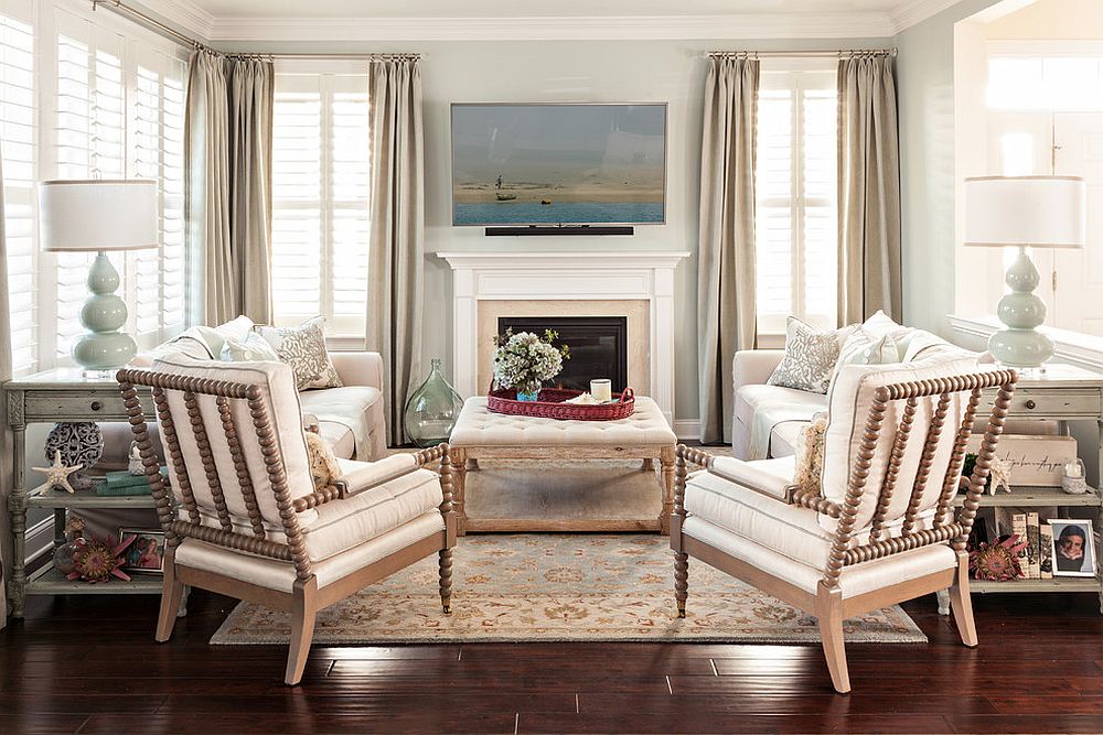 Keeping it simple and elegant inside the beach style living space [Design: Casabella Home Furnishings & Interiors]