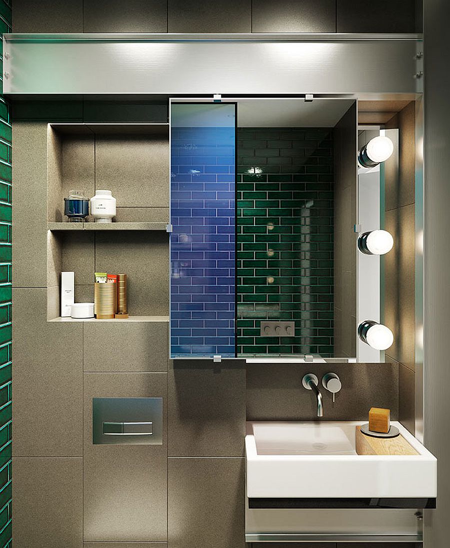 Lighting in the bathroom creates a vintage appeal