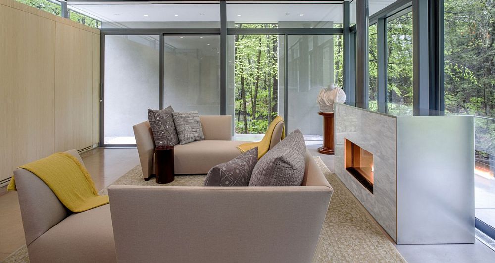 Living room clad in glass walls