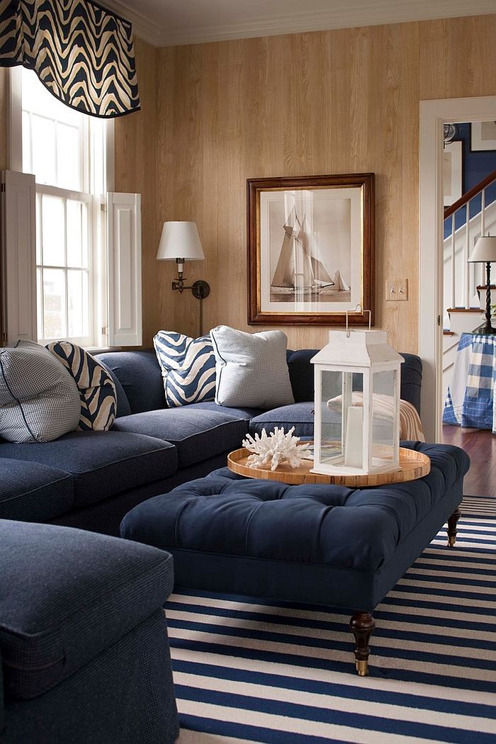 50 Tufted And Upholstered Coffee Tables For The Cozy Living Room   Lovely Use Of Navy Blue In The Traditional Living Room 