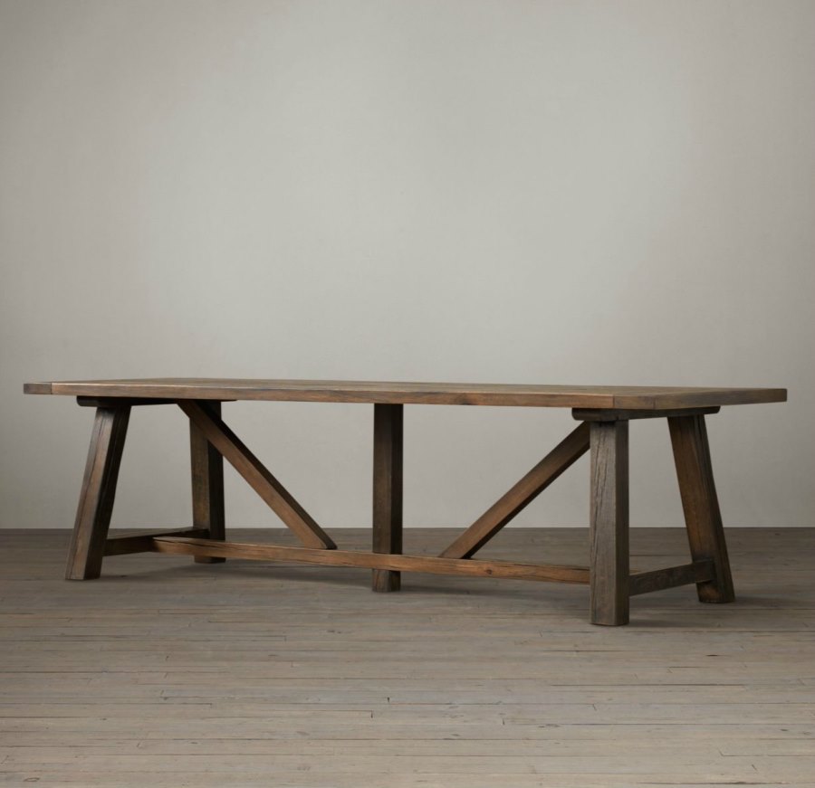 Oak trestle dining table from Restoration Hardware