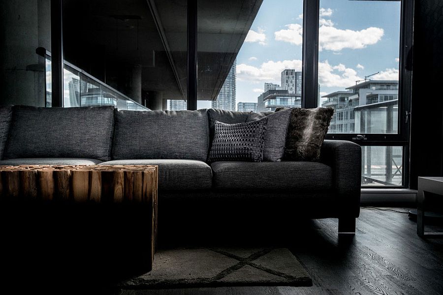 Plush couch in gray for the industrial living room