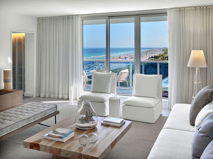 Pristine white drapes allow you to switch between ocean views and complete privacy