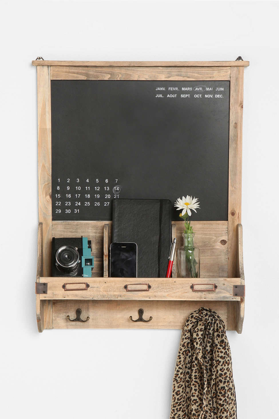 Reclaimed Wood Chalkboard Calendar Shelf