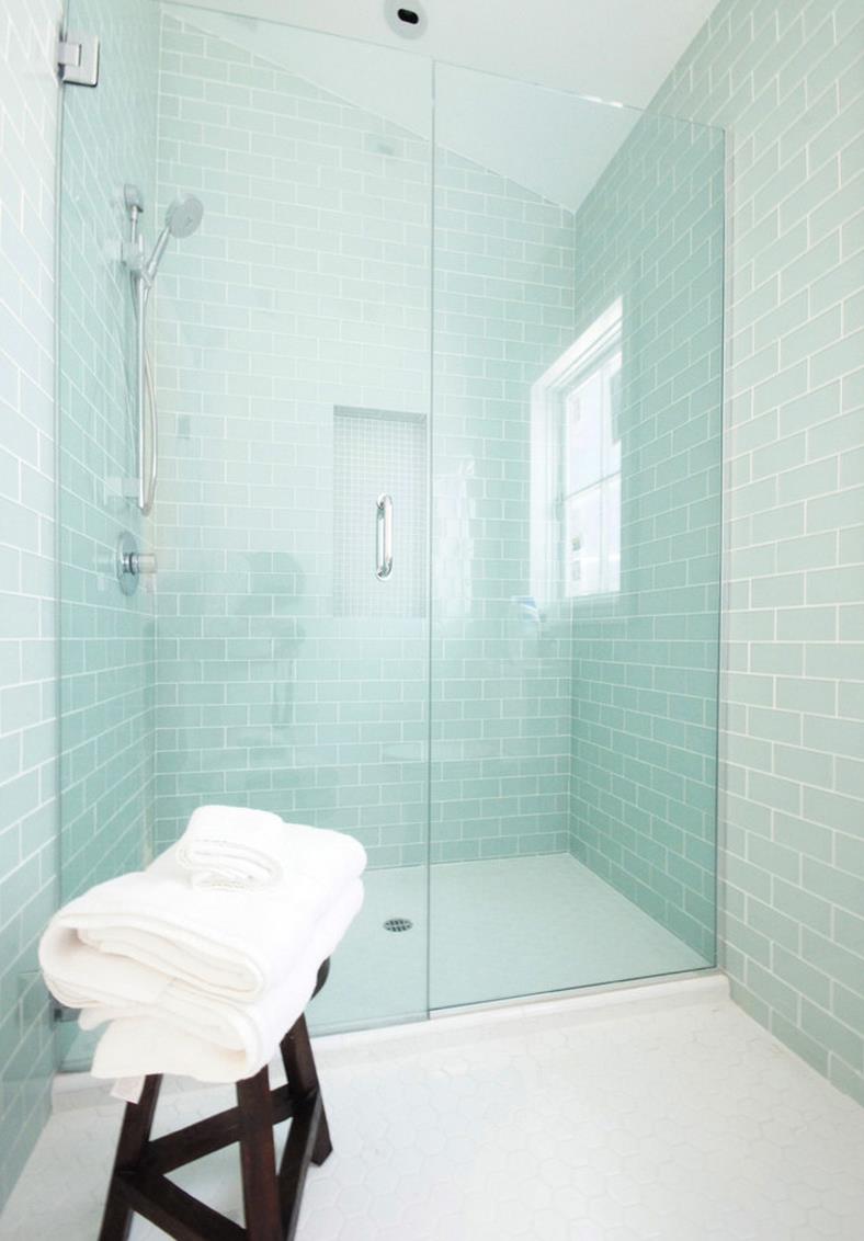 Shower with gleaming glass doors