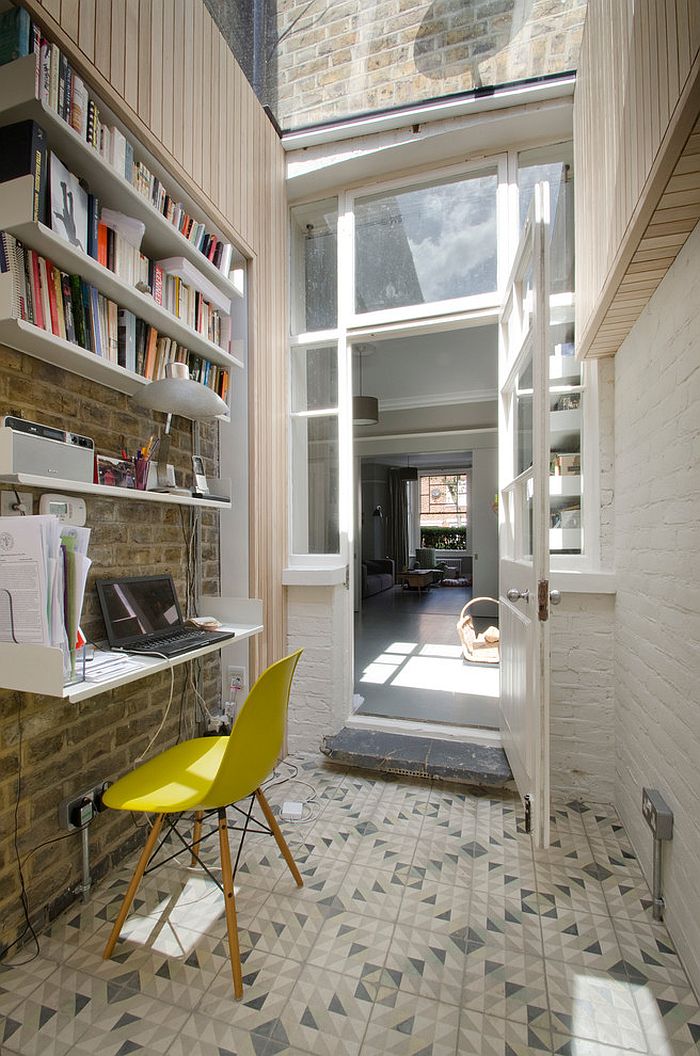 Small London home office with geometric tiled flooring [Design: Gort Scott]