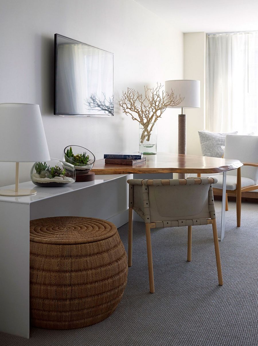 Small workspace with organic wooden desk