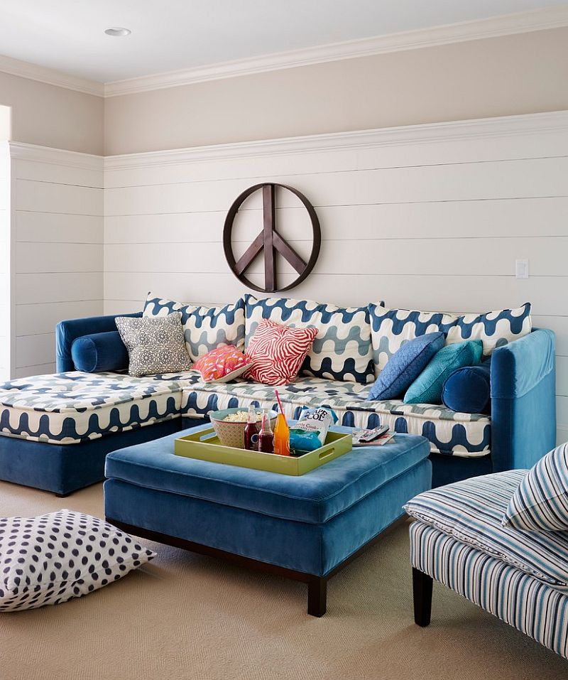 Splash of blue for the beach style living room