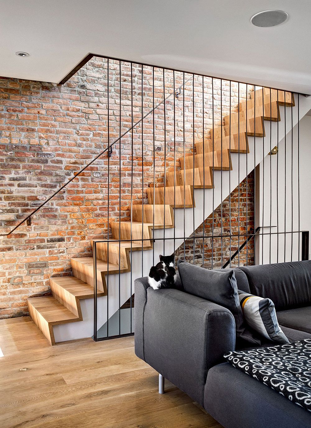 Staircase offers a blend of contrasting textures and materials