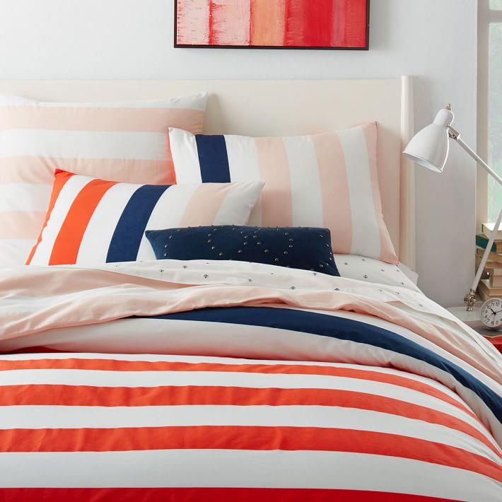 Striped duvet cover and shams from West Elm
