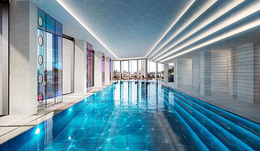 Stunning indoor swimming pool with captivating lighting