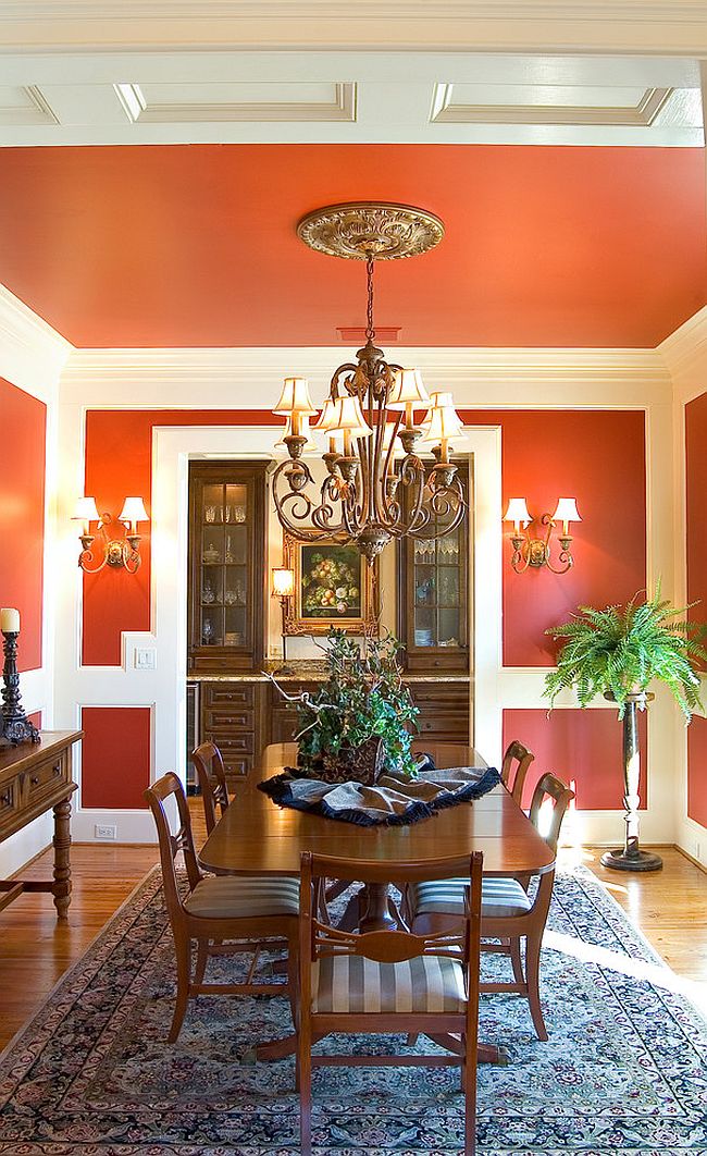 Simple Orange Dining Room with Simple Decor