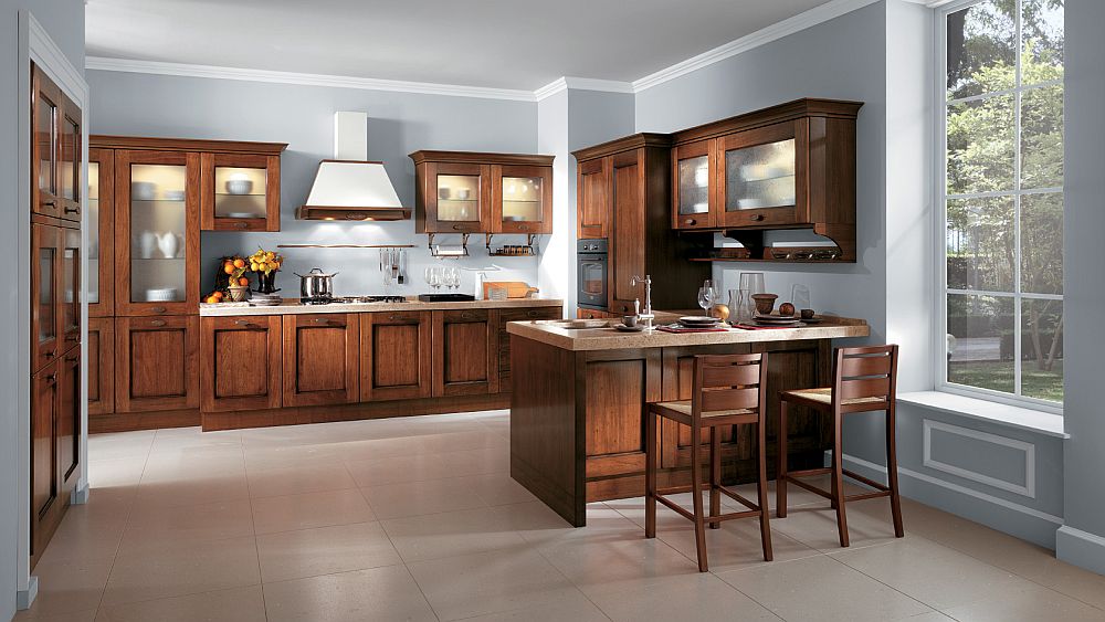 Traditional design of the glass-door units makes them ideal for the vintage kitchen