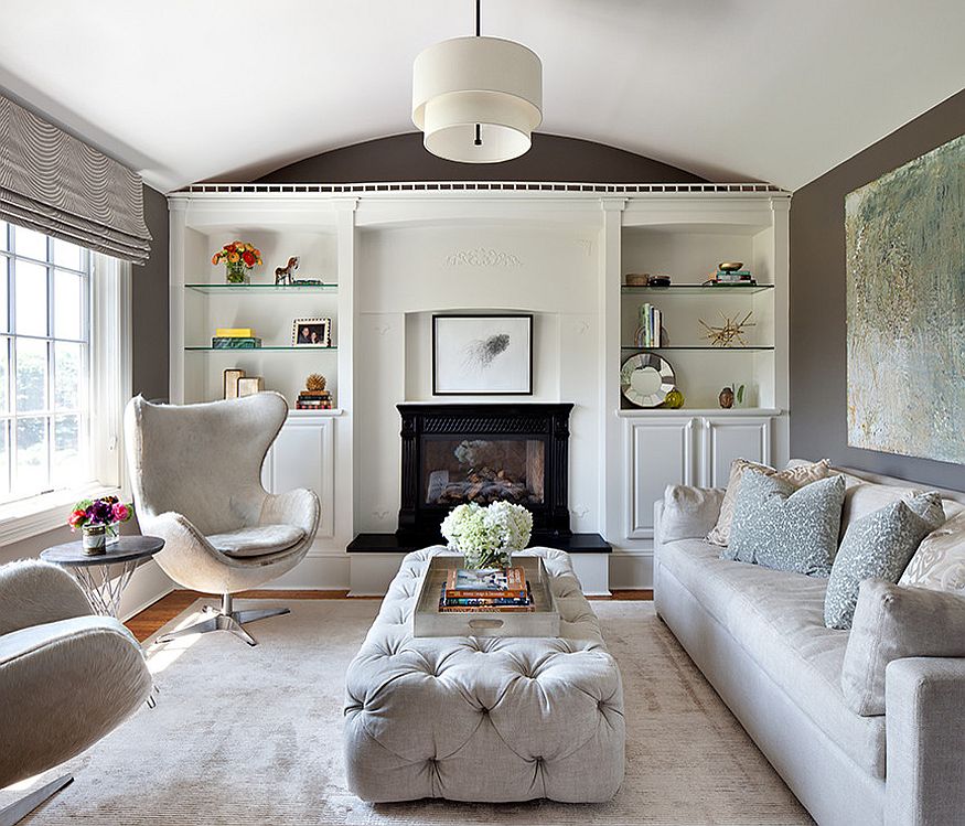 Transitional bedroom with a cozy conversation nook [Design: Clean Design]