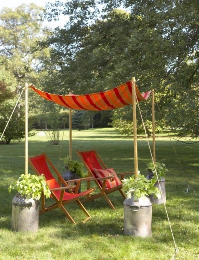 Vintage milk jugs used to hold the canopy