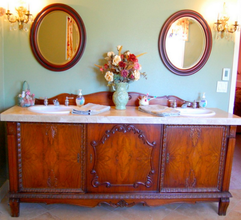 Ravishing antique sideboard upcycled into a bathroom vanity