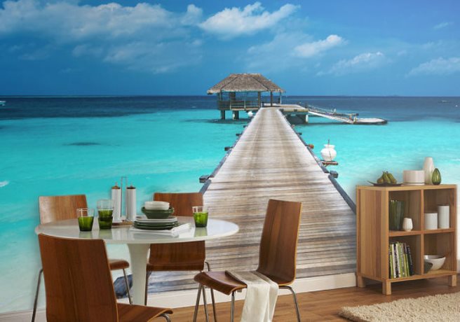 Dine next to the beach indoors with this stunning wall mural!