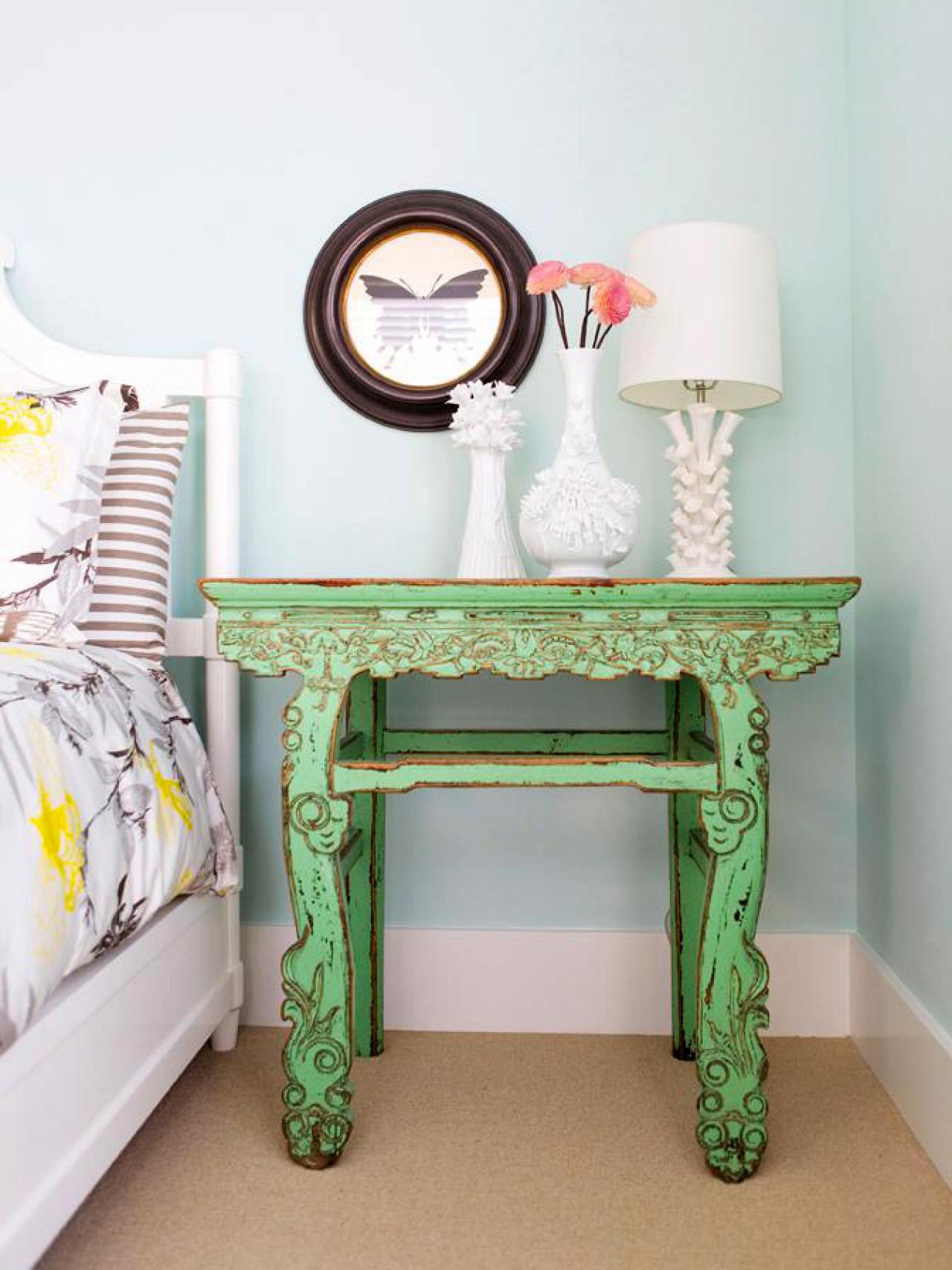 Vintage bedside table with lovely accessories