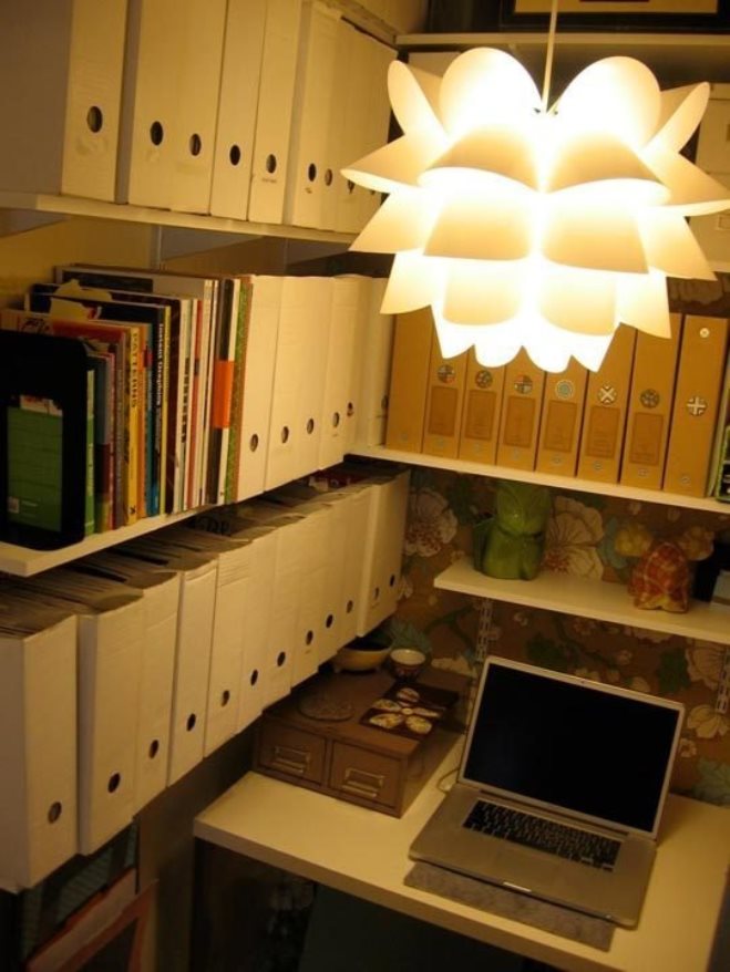 Small walk-in closet transformed into a functional office space