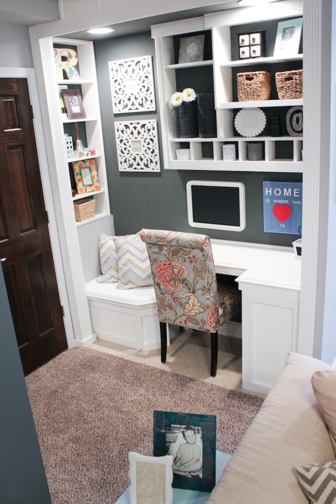 Closet office space with built-in reading nook