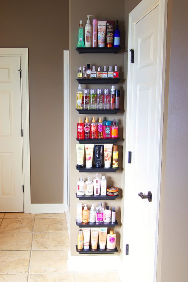 Organize your bathroom in style with crown molding shelves