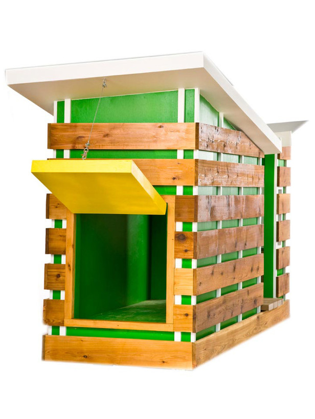 Bright and beautiful doghouse in green and yellow