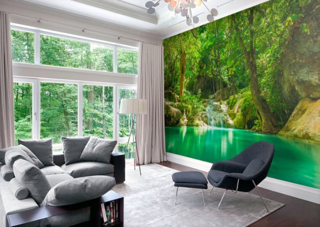 Mural brings the charm of a green forest indoors