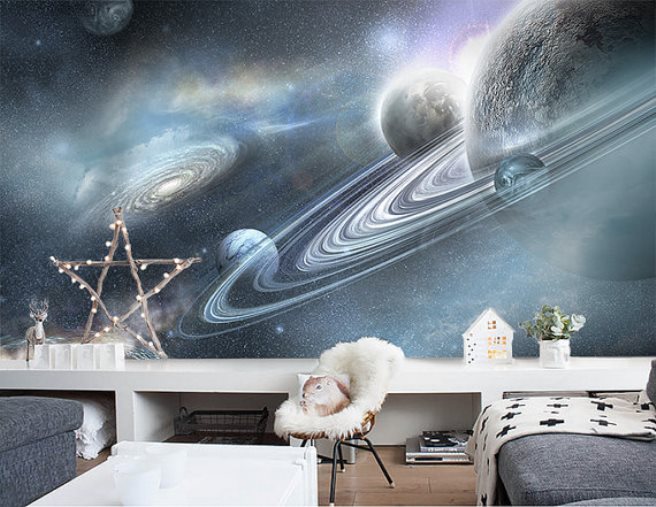 Deep space wall mural in the living room