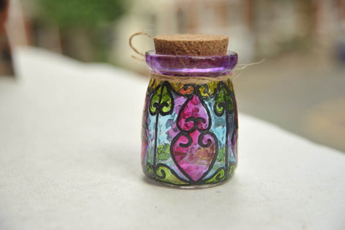 Stained glass jar with a cork lid