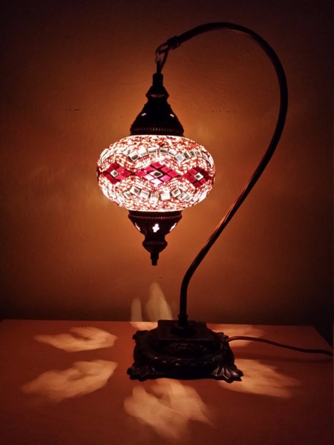 Tiffany-style lamp made with stained glass teserae and beads