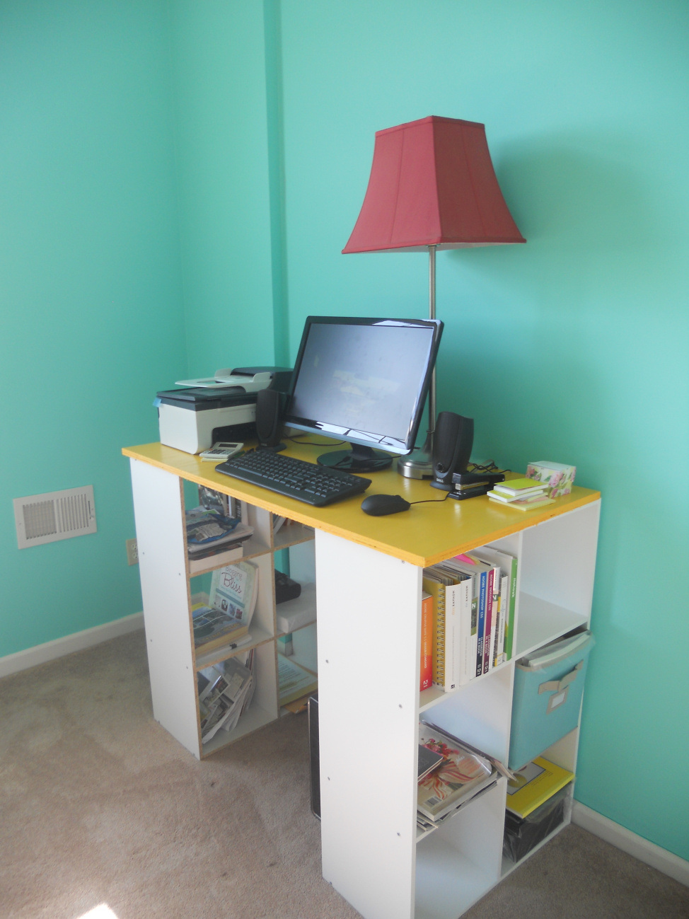 Standing desk with ample shelf space