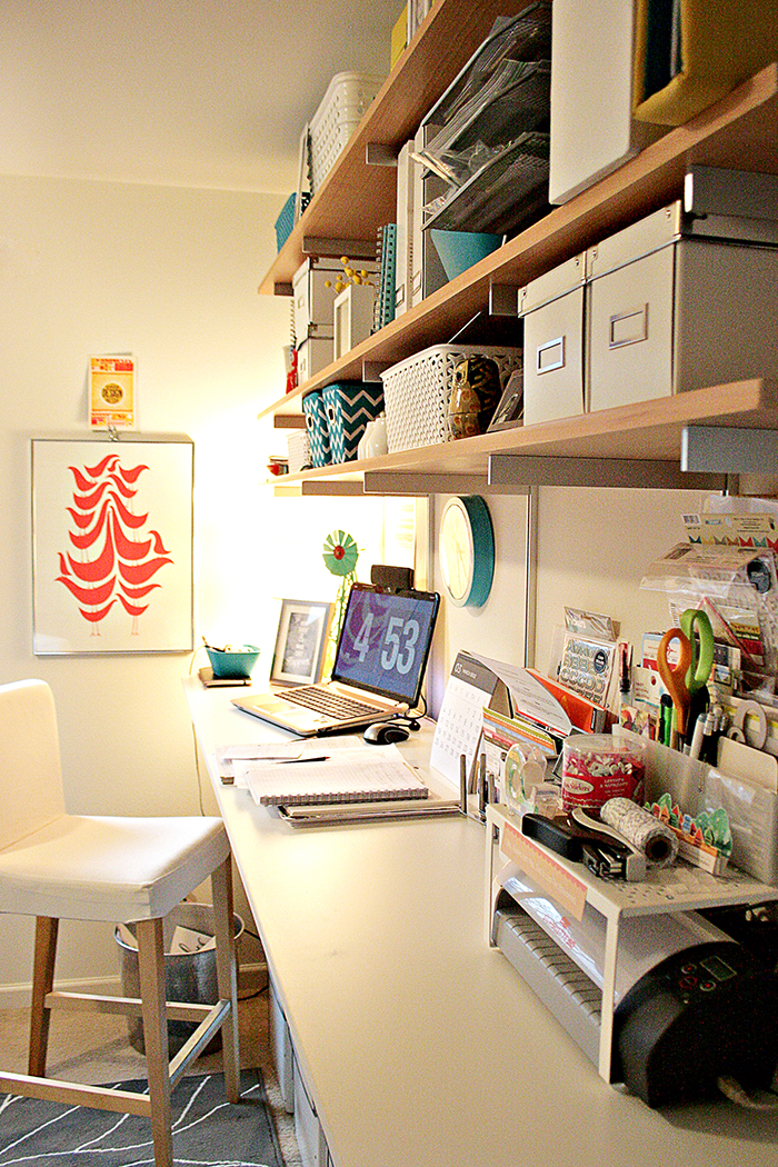Add additional shelf space around your standing desk
