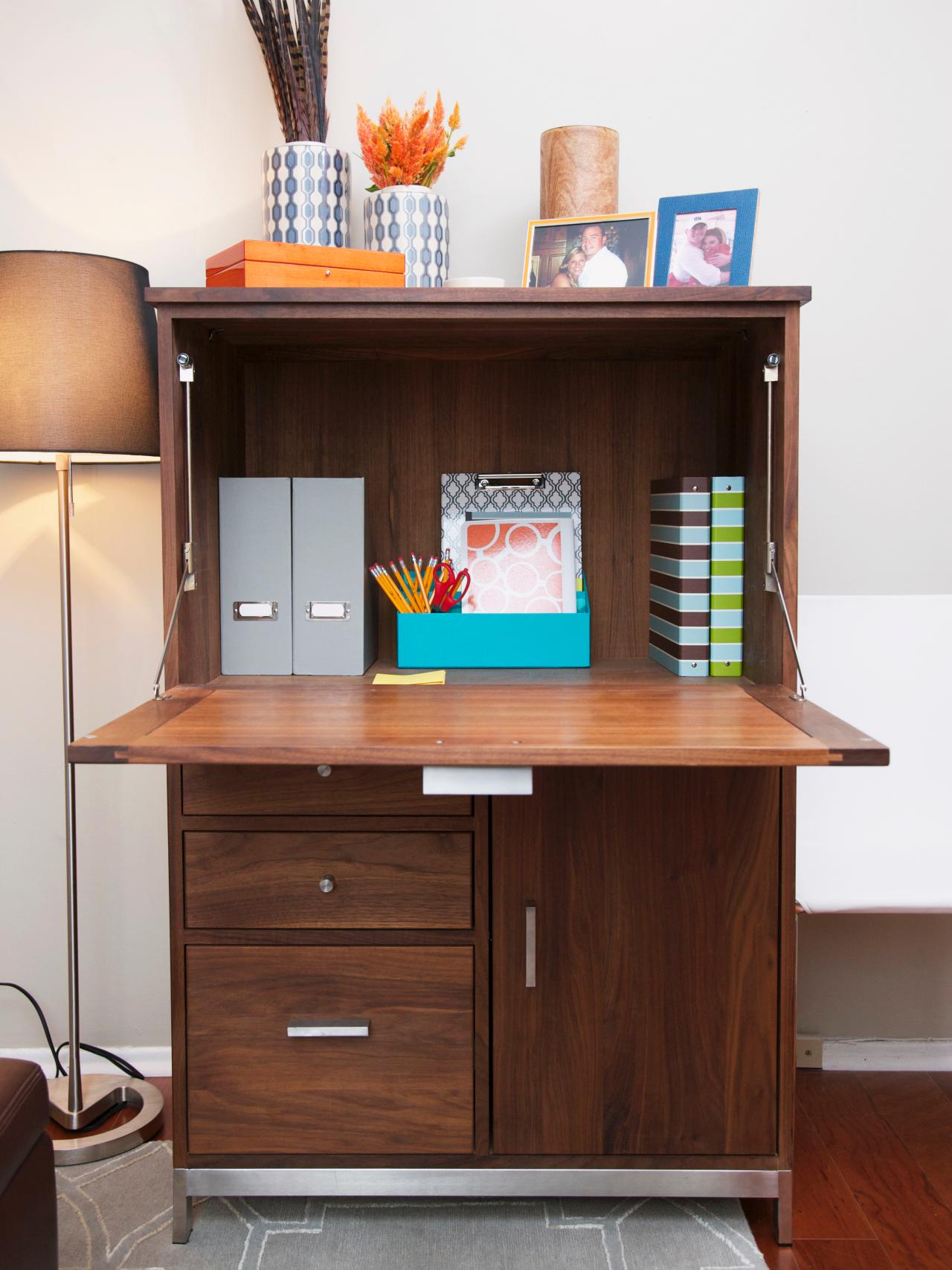 Fold-out desk unit for bedroom workspace