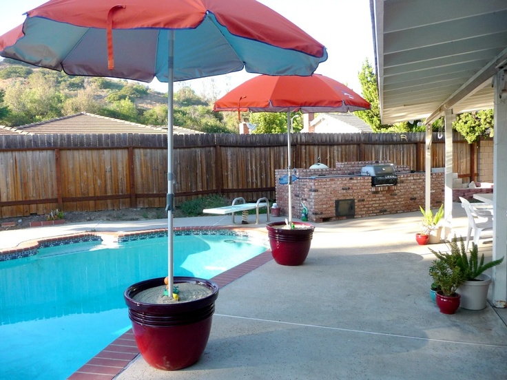 Umbrellas are a popular choice next to the pool