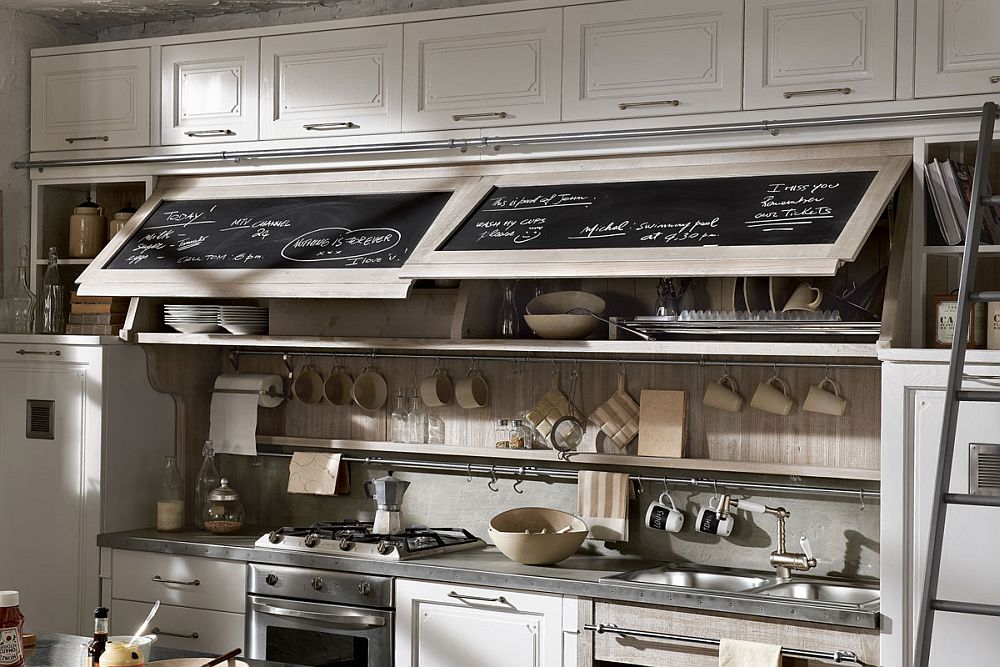 18-mm blockboard panels conceal the cabinets above the sink and workstation