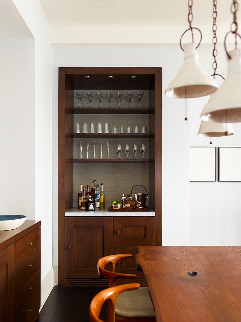 Add a small bar setting to the formal dining room corner [Design: Damon Liss Design]