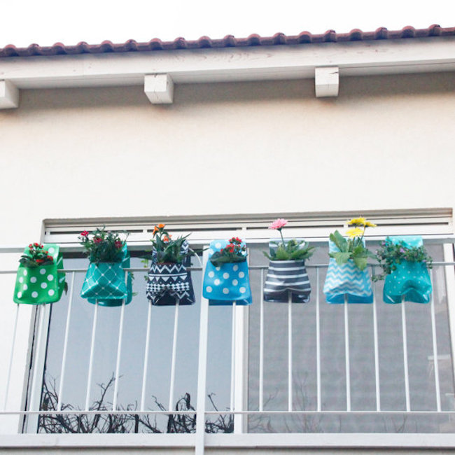 Adorable hanging planters in blue and green