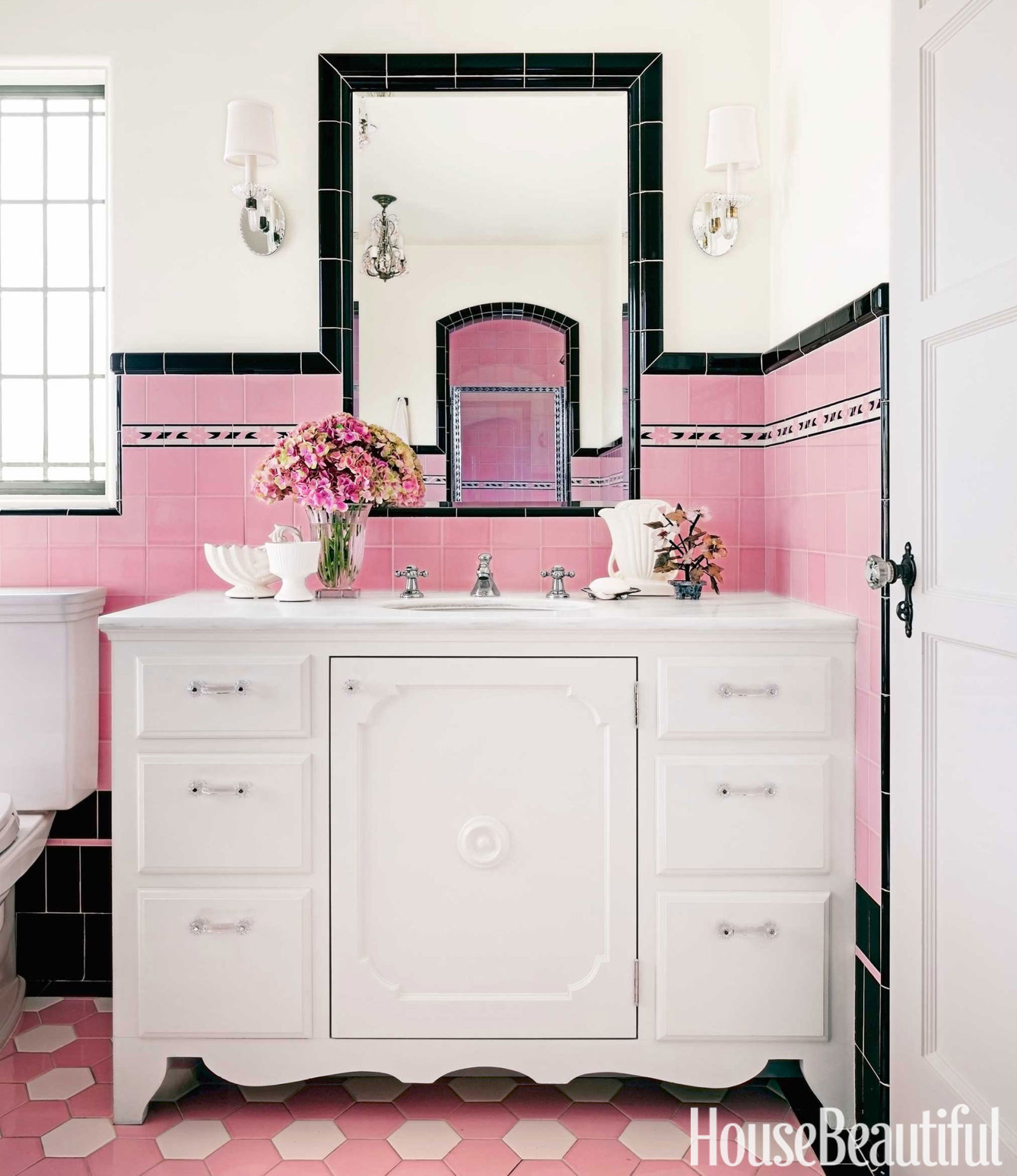 Beautiful and girly pink and black bathroom