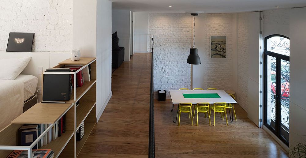 Bedroom on the top level overlooking the living area