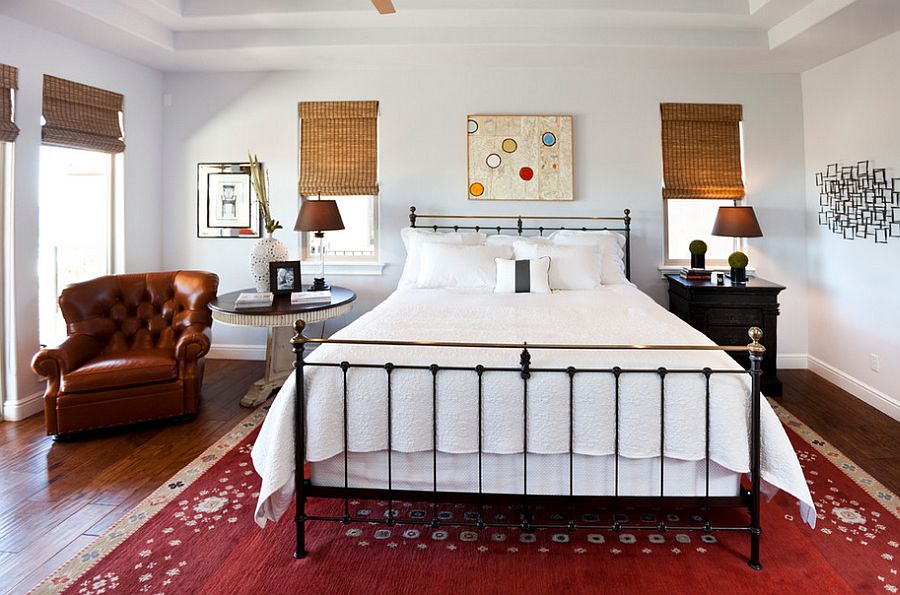 Bedside lamps unite the two mismatched nightstands [Design: Kerrie L. Kelly]