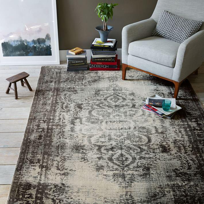 Steel and white arabesque rug from West Elm