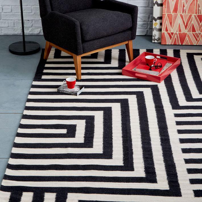 Black and white maze rug from West Elm