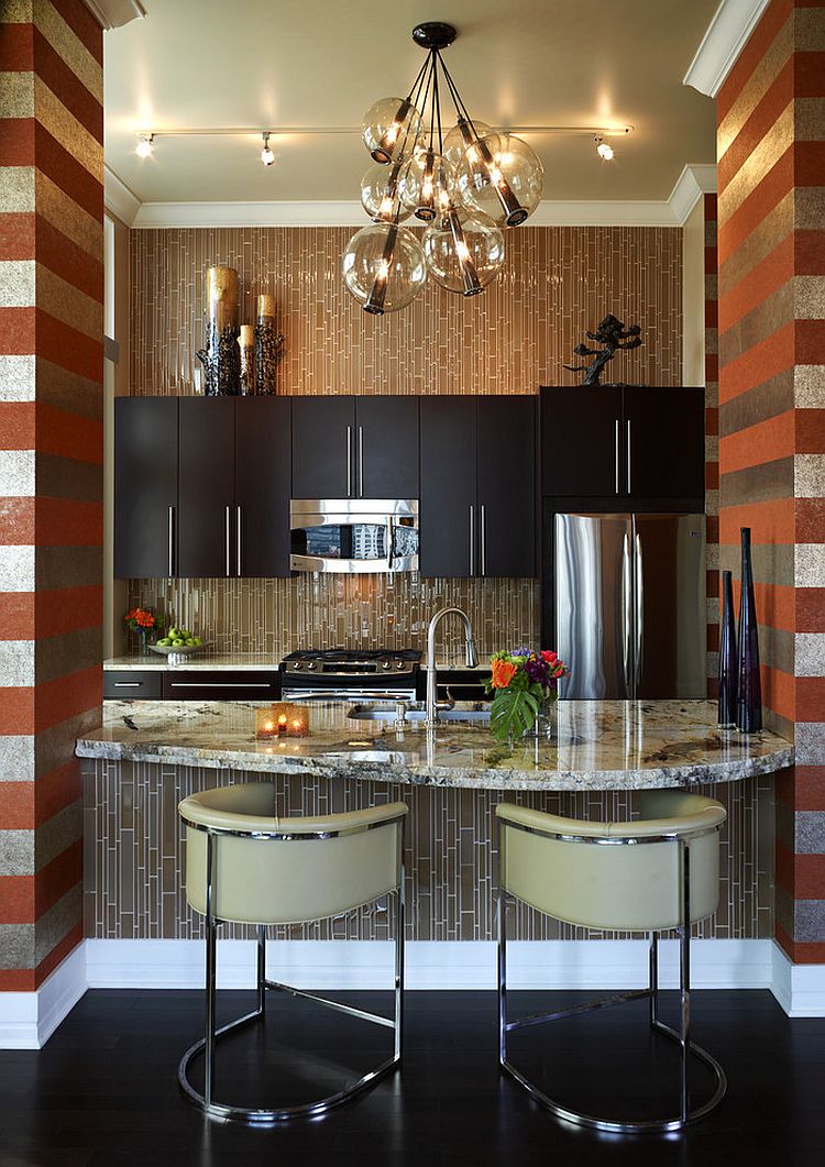 Chic contemporary kitchen flanked by horizontal stripes [Design: Kamarron Design]